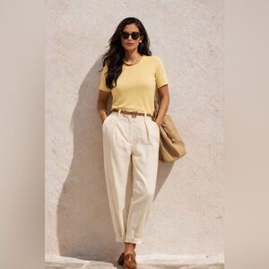 Crew Neck Short Sleeve Sweater - Soft Yellow